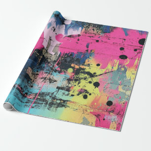 Levendige verfspatten Graffiti Roze Geel Blauw Cadeaupapier