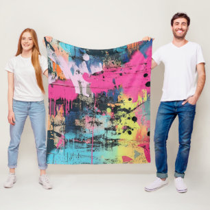 Levendige verfspatten Graffiti Roze Geel Blauw Fleece Deken