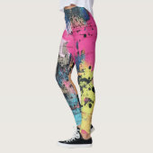Levendige verfspatten Graffiti Roze Geel Blauw Leggings (Links)