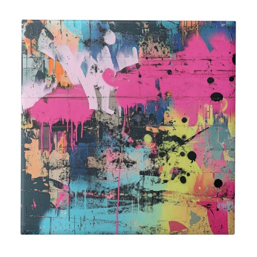 Levendige verfspatten Graffiti Roze Geel Blauw Tegeltje (Voorkant)