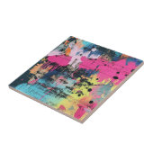 Levendige verfspatten Graffiti Roze Geel Blauw Tegeltje (Zijkant)