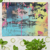Levendige verfspatten Graffiti Roze Geel Blauw Theedoek (Gevouwen)