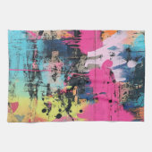 Levendige verfspatten Graffiti Roze Geel Blauw Theedoek (Horizontaal)