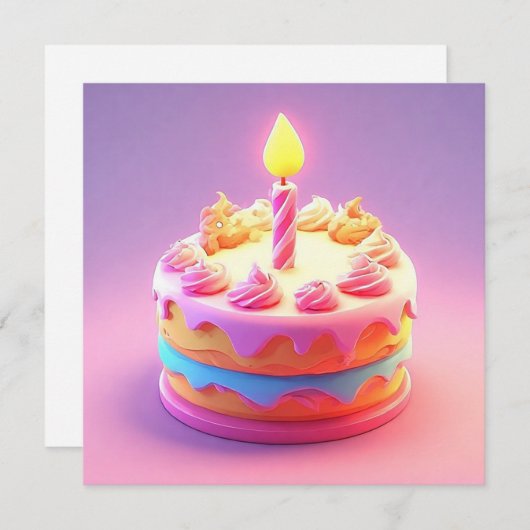 Levendige verjaardagstaart met kaars kaart (Voorkant / Achterkant)