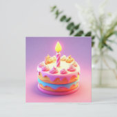 Levendige verjaardagstaart met kaars kaart (Staand voorkant)