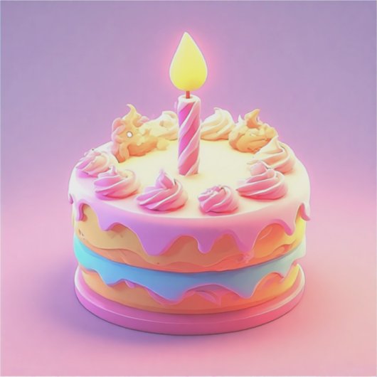 Levendige verjaardagstaart met kaars sticker (Voorkant)