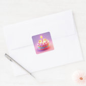 Levendige verjaardagstaart met kaars vierkante sticker (Envelop)