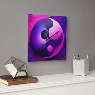Levendige Verlichting Kleurrijke Yin Yang Symbolie Vierkante Klok
