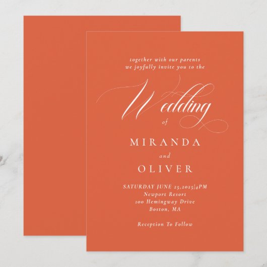 Levendige Verona Sunset Script Huwelijksuitnodigin Kaart (Voorkant / Achterkant)