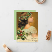 Levendige  Victoriaans kerst van kleine meisjes Notitiekaartje (Voorkant / Achterkant in situ)