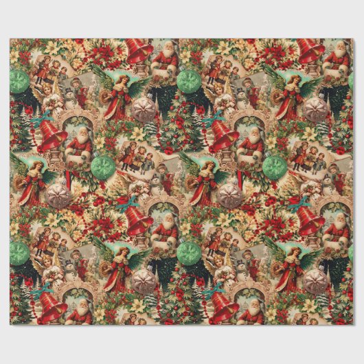 Levendige Victoriaans kerstcollage Cadeaupapier (Vlak)