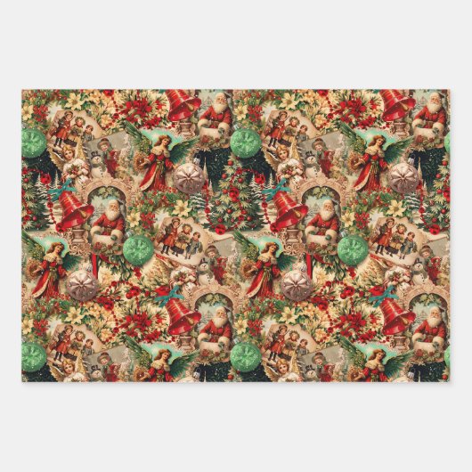 Levendige Victoriaans kerstcollage Inpakpapier Vel (Voorkant)