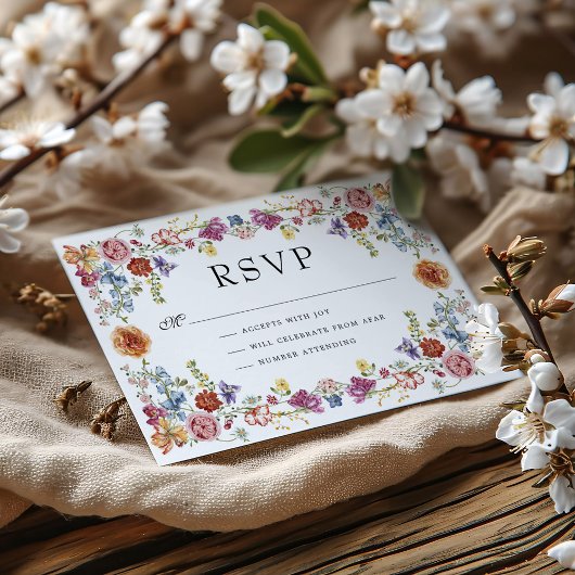 Levendige Victoriaans Tuin Bloemen Wedding RSVP Kaart