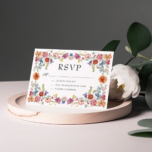 Levendige Victoriaans Tuin Bloemen Wedding RSVP Kaart
