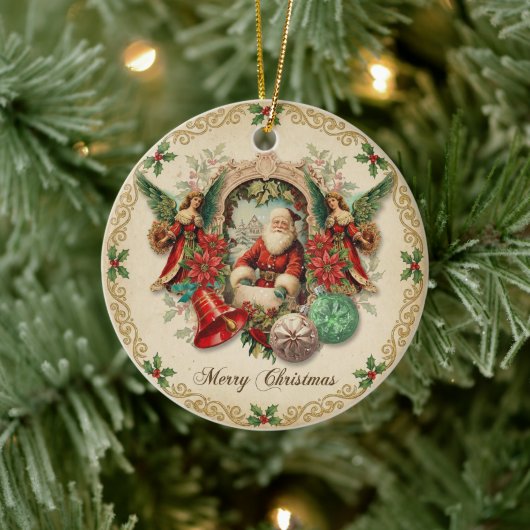 Levendige Victoriaanse Kerstcollage Keramisch Ornament (Boom)