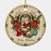 Levendige Victoriaanse Kerstcollage Keramisch Ornament (Voorkant)