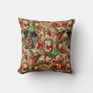 Levendige Victoriaanse Kerstcollage Kussen