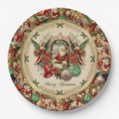Levendige Victoriaanse Kerstcollage Papieren Bordje (Voorkant)