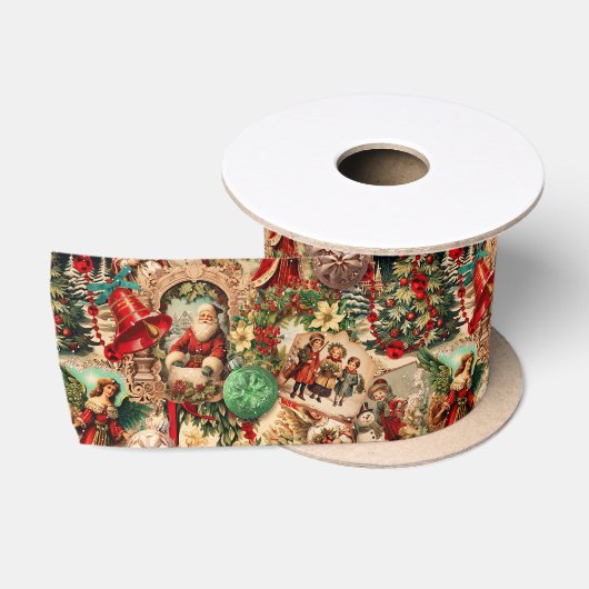 Levendige Victoriaanse Kerstcollage Satijnen Lint (Spoel)