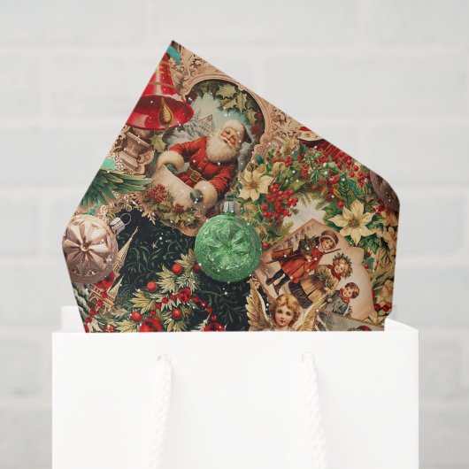 Levendige Victoriaanse Kerstcollage Tissuepapier (Cadeauzakje)