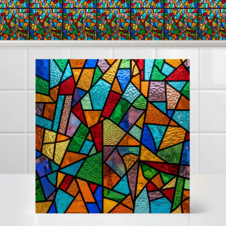 Levendige Vintage Abstract Blok Gebrandschilderd G Tegeltje
