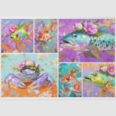 Levendige Vintage Bloemenkrab Decoupage Tissuepapier (Voorkant)