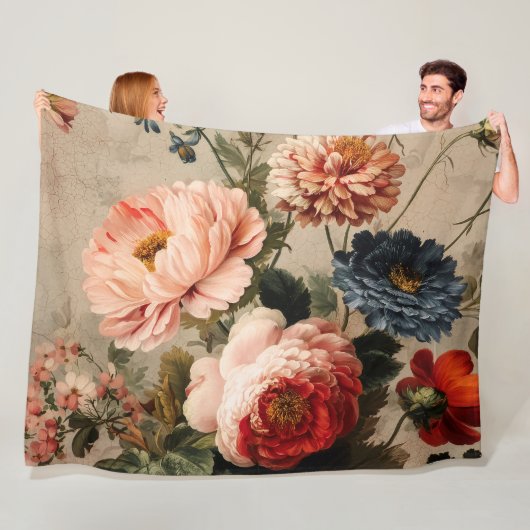 Levendige Vintage Bloemstuk Fleece Deken (In situ)
