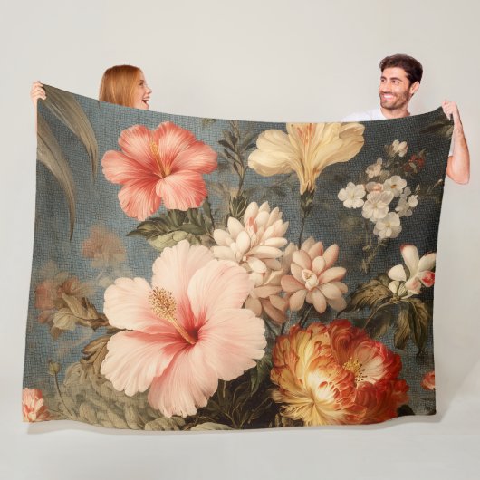Levendige Vintage Bloemstuk Fleece Deken (In situ)