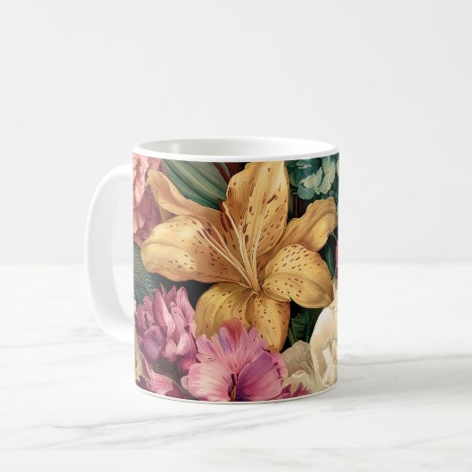 Levendige Vintage Bloemstuk Koffiemok (Voorkant links)