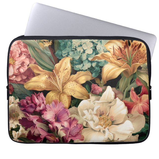 Levendige Vintage Bloemstuk Laptop Sleeve (Voorkant)