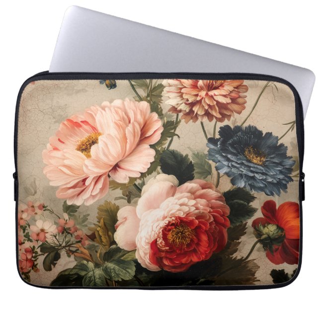Levendige Vintage Bloemstuk Laptop Sleeve (Voorkant)