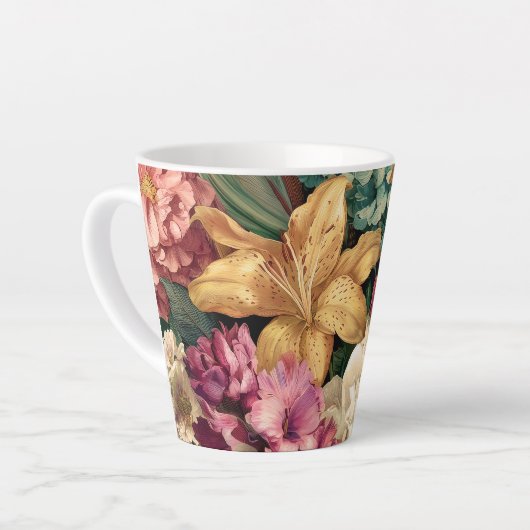 Levendige Vintage Bloemstuk Latte Mok (Linkerhoek)