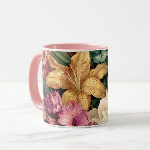 Levendige Vintage Bloemstuk Mok