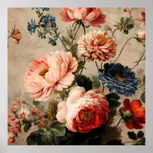 Levendige Vintage Bloemstuk Poster (Voorkant)