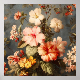 Levendige Vintage Bloemstuk Poster