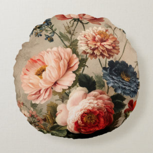 Levendige Vintage Bloemstuk Rond Kussen