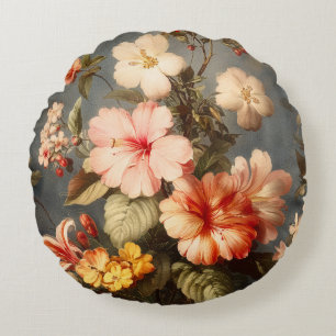 Levendige Vintage Bloemstuk Rond Kussen