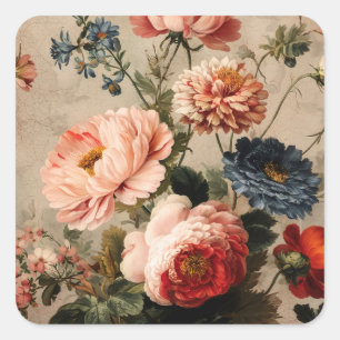 Levendige Vintage Bloemstuk Vierkante Sticker