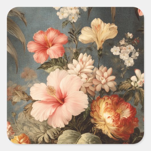 Levendige Vintage Bloemstuk Vierkante Sticker (Voorkant)