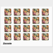 Levendige Vintage Bloemstuk Vierkante Sticker (Vel)