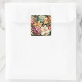 Levendige Vintage Bloemstuk Vierkante Sticker (Tas)