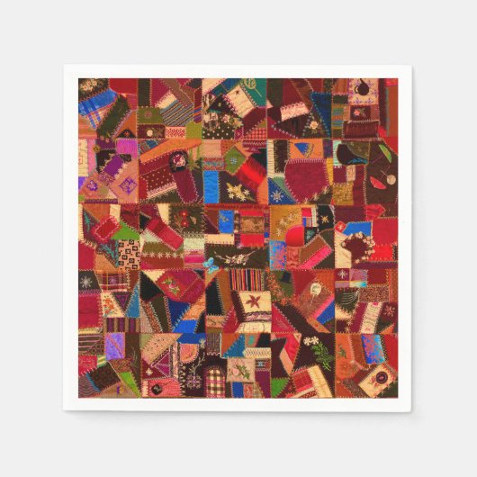 Levendige vintage crazy quilt servet (Voorkant)