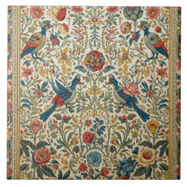 Levendige Vintage Vogel- en Bloementuin Tegeltje