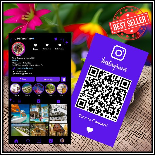 Levendige Violet Makelaar Instagram QR Code Visitekaartje