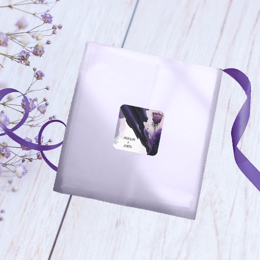 Levendige Violet Roos Trouwstickers Vierkante Sticker