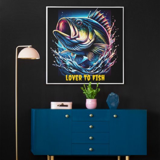 Levendige vis grijnzend onder water poster