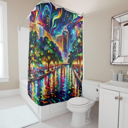 Levendige visioenen: psychedelische San Antonio Ri Douchegordijn (In situ)