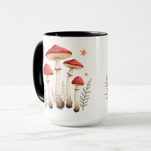 Levendige vliegenzwam & botanische elementen mok (Voorkant links)