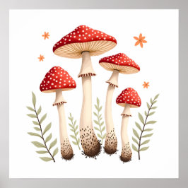 Levendige vliegenzwam & botanische elementen poster