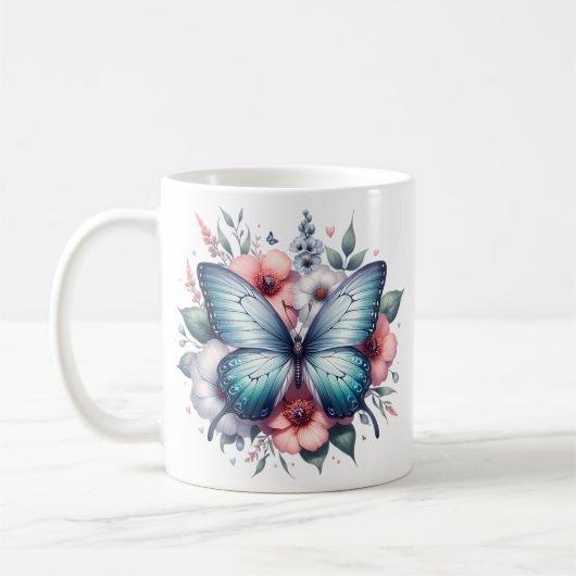 Levendige Vlinder Bloemenboeket Kunst-96283 Koffiemok (Links)